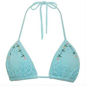 Frankies Bikinis x Guizio Aqua Embroidery Tide Crochet Tie Top Medium